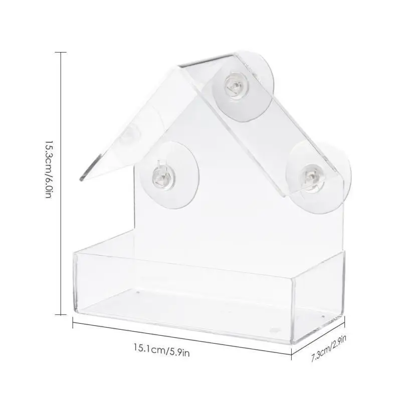 Acrylic Clear House Window Bird Feeder Birdhouse With Suction Outdoor Garden Feeding
