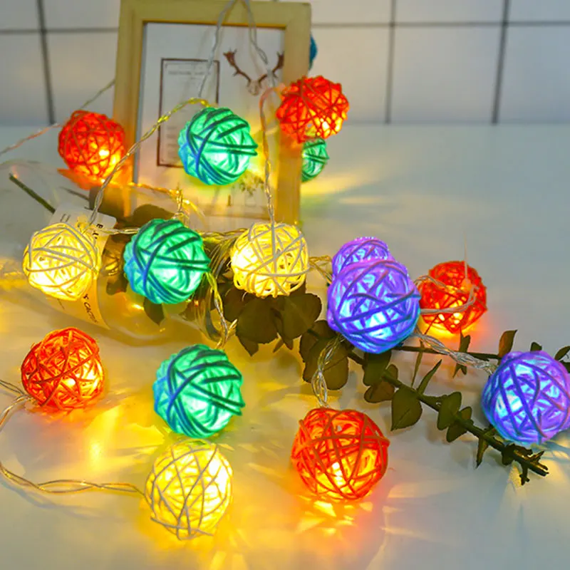 20 40 светодиодный светильник-гирлянда с ротанговыми шариками, гирлянда для праздника, свадьбы, вечеринки, Рождественский светильник, сказочный светильник, гирлянда для улицы