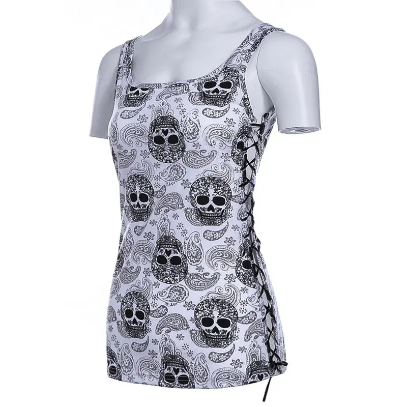 Price New Skull Head Design Tops Sleeveless White T Shirts Fitness Women Vest Casual Camisole Wholesale Dropship