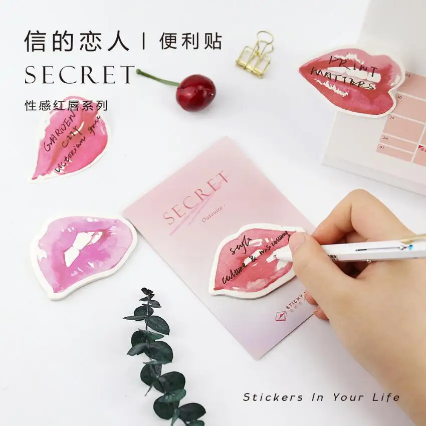 

1Pcs Cute Fashion Sexy Red Lips Secret Self-Adhesive SECRET Memo Pad Post It Sticky Notes Bookmark Stationery Paper 7044