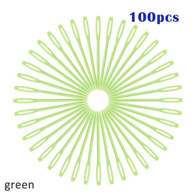 100 шт. крючки для вязания крючком DIY Инструменты для плетения свитера спицы пластиковые 7 см мулити-цветной гобелен игла для шерстяной пряжи - Цвет: Зеленый