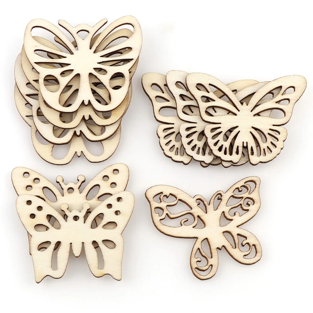 

10Pcs/bag Mixed Size DIY Beautiful Butterfly Wooden Chips Decorative Embellishments Crafts Scrapbook Hand-made Graffiti Buttons