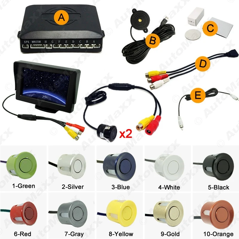 

Car 4.3" LCD Monitor 8-Sensor Radar 2pcs 18.5mm CCD Camera Dual Visual Rearview Video Parking Sensor System  #J-1052