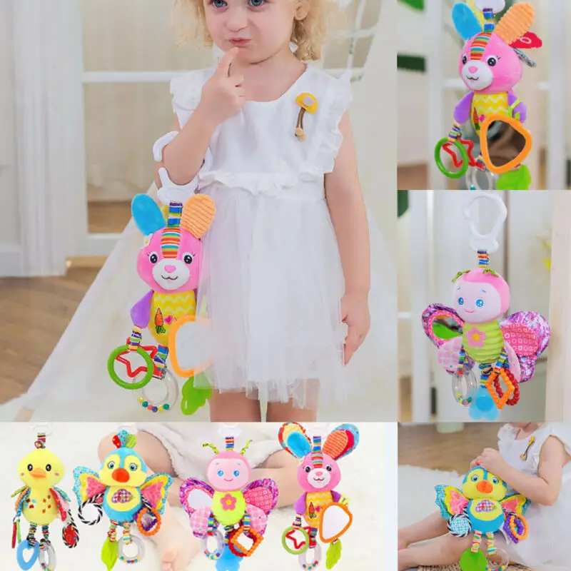 

Baby Rattles Plush Animal Stroller Hanging Bell Play Toy Doll Soft Bell Toys Mobile Soft Cartoon Plush Animal Clip Rattles