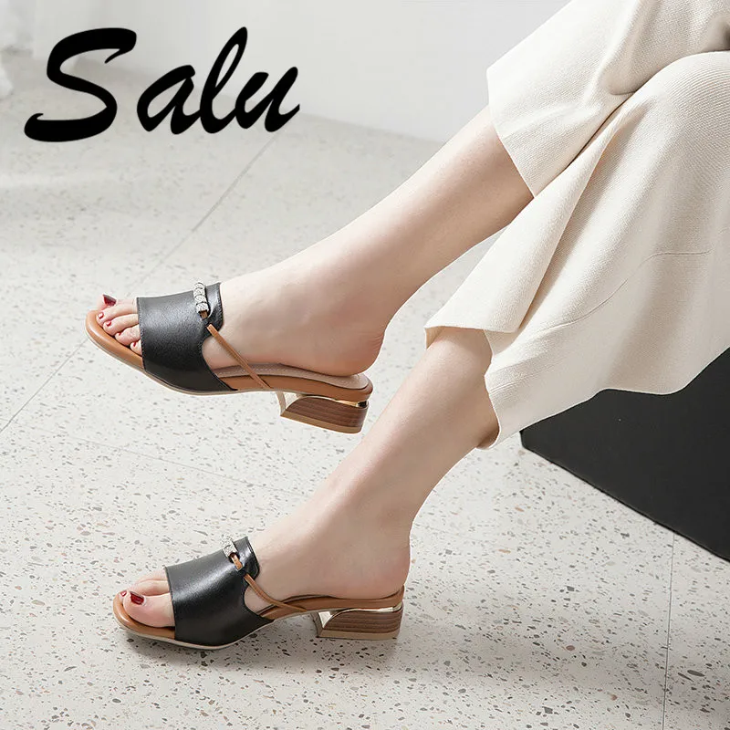 

Salu Women Summer Sandals Outdoor Slipper Flip-flops Elegant Shoes Woman Genuine Leather Fashion Slippers Ladies Sandals