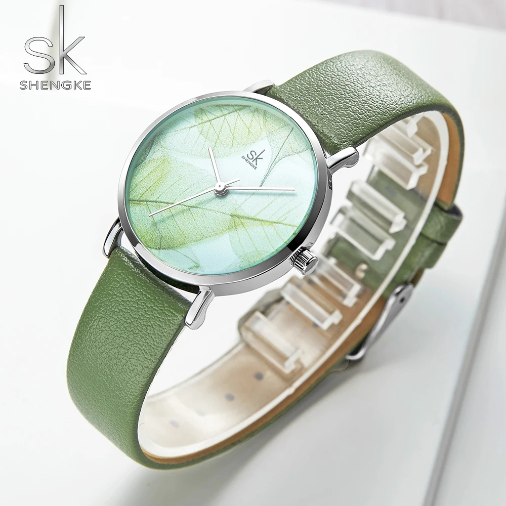 Relógio de Pulso Barra à Prova Shengke Moda Nova Relógio Feminino Senhoras Mostrador Verde Quartzo Movimento Japonês Presente Design Simples 3 Dwaterproof Água
