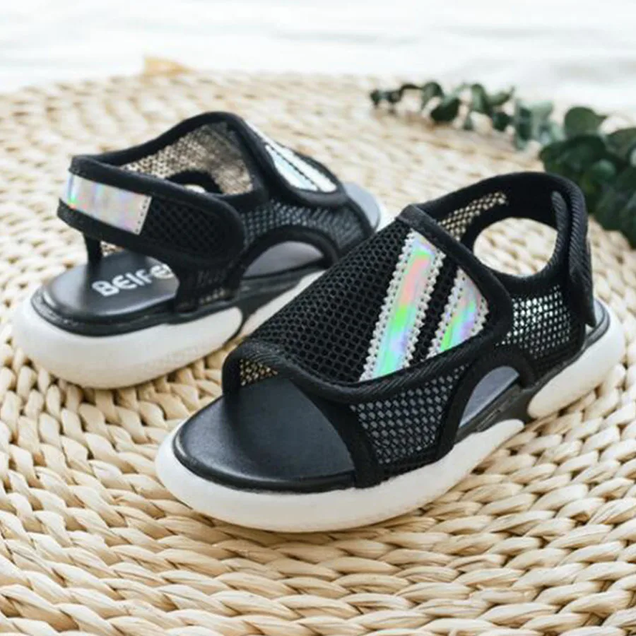 MHYONS/ новые летние детские сандалии для принцесс; женская обувь на плоской подошве с закрытым носком сандалии обувь малыша мальчиков удобные пляжные сандалии - Цвет: Черный