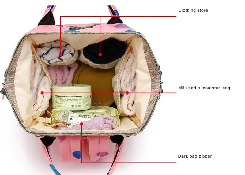 Upgrade Love Heart Printed Multi-function Mummy Diaper Bags Mother and Baby Candy Color Backpack Large Capacity Fashion Travel06
