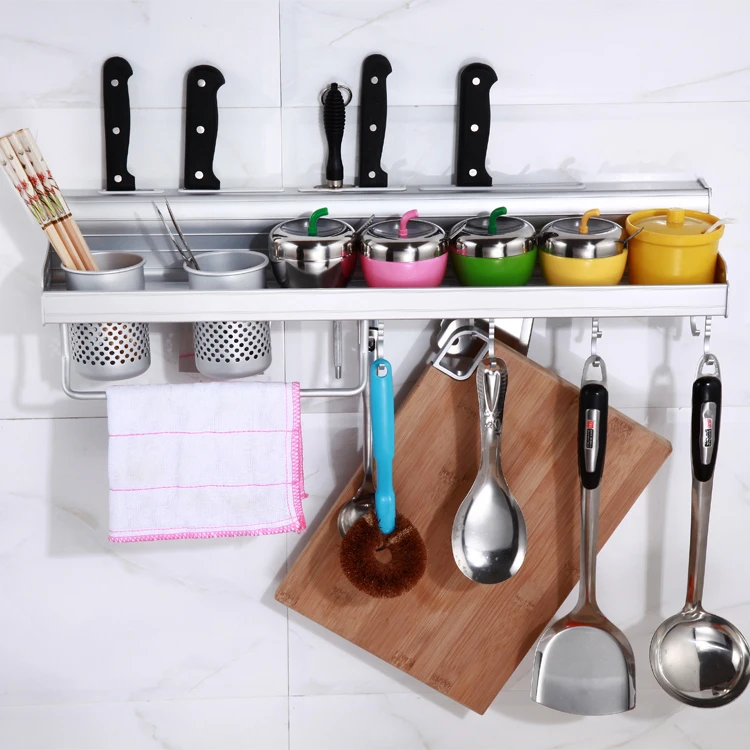 

Kitchen accessories hanging rack shelf spice rack tool post spice rack hook hang receive a space aluminum double row activity