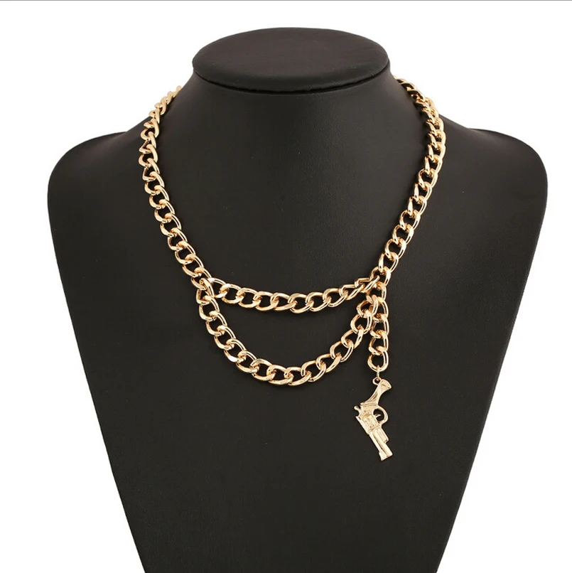 Punk Rock Layered Chunky Necklaces & Pendants Gun Charms Statement