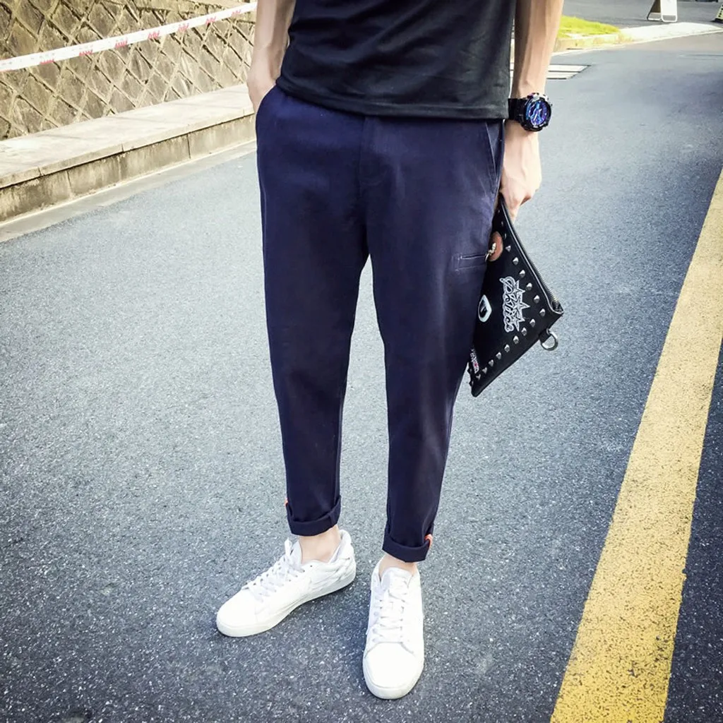 Летние мужские брюки 2019 Большие размеры модные штаны однотонные повседневные длинные штаны, мужские брюки