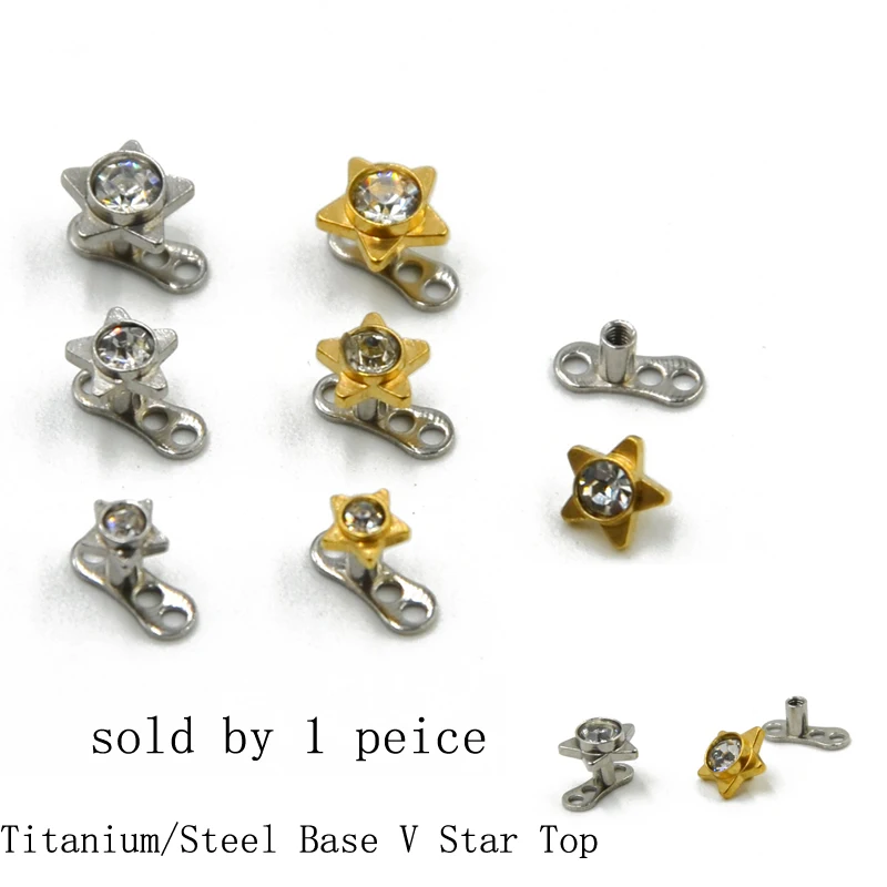 Showlove 1pcs G23 Solid Titanium Three Opal Dermal Anchor Skin Diver Piercing Dermal Body