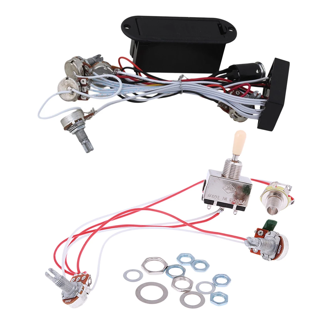 Tooyful Electric Guitar Bass Wiring Harness 3-Way Switch 1V1T with Active EQ Pickup Volume Tone Control Guitar Wiring Harness 