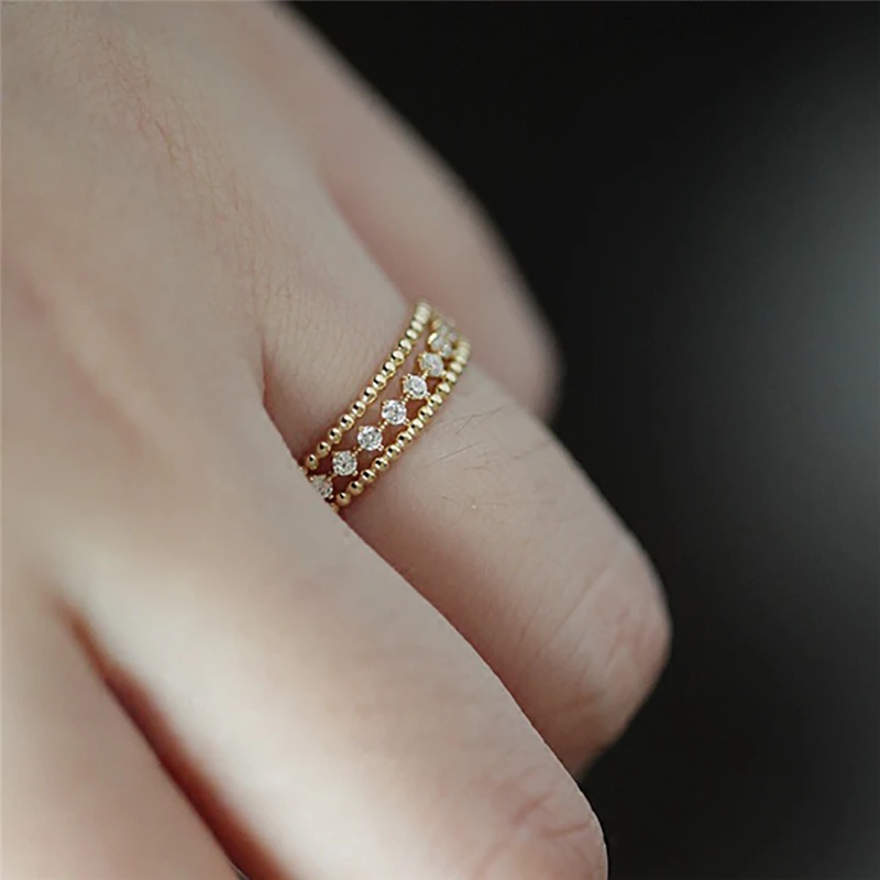 Новинка, золотого цвета, с бусинами, классический дизайн, изящные кольца, простые стеки, стек, стекируемые кольца для вечности, Bijoux Femme