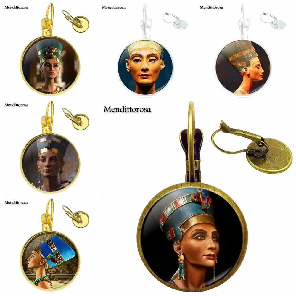 Серьги подвески Nefertiti ручной работы из стекла и бронзы/серебра/золотистого цвета