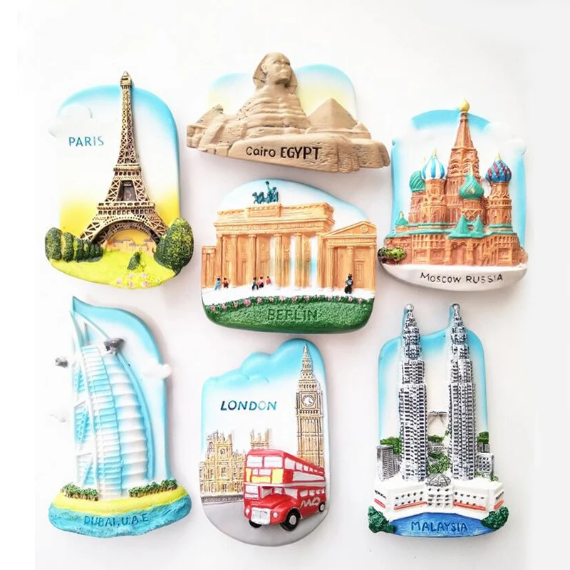 

1Pcs Creative World Travel Ideas France UK Germany Russia Egypt Malaysia Dubai Resin Refrigerator home supplies