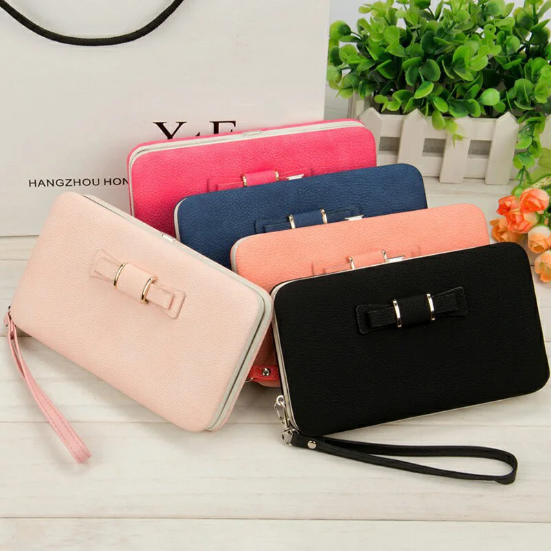 

Women Long Wallets Purses Luxury Brand Bow Credit Card Holder Clutch Coin Purse Cellphone Pocket Gift For Women Money Bag Wallet