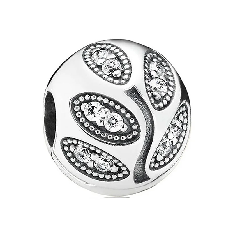 

Authentic 925 Sterling Silver Bead Charm Sparkling Leaves With Crystal Beads Fit Pandora Bracelet & Bangle DIY Jewelry