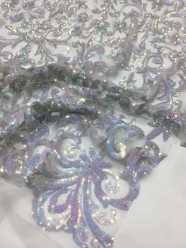 

5 yards sparkling sequins lace JIANXI.C-12503 with best quality wholesale embroidery Nigerian sequins lace fabric