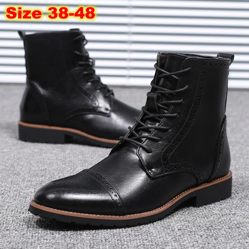 

Large Size 38-48 Leather Boots Men Solid Color Lace up Chelsea Boots for Men's Ankle Boots Rubber Soles MB07