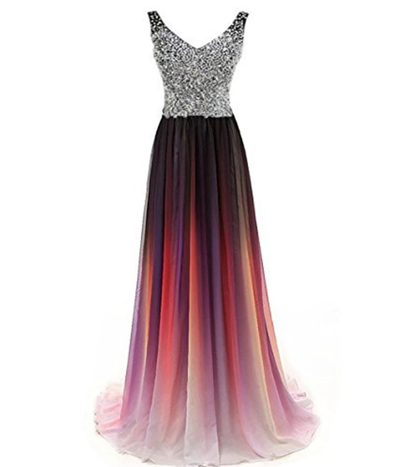 

Bealegantom Sexy Gradient Long Evening Dresses 2019 With Beaded Lace Up Formal Prom Party Gown Vestido Longo QA1537