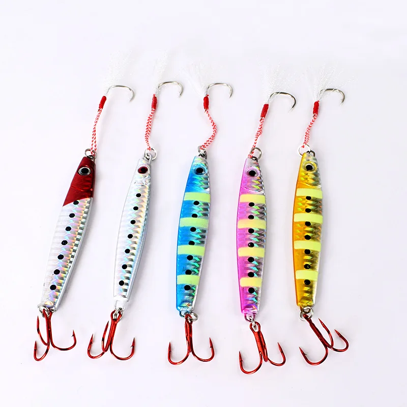 

UCOK 5pcs/pack 60g luminous metal jig bait beach long casting 10.7cm 5color assist hook roped metal jig bait lure fishing tackle