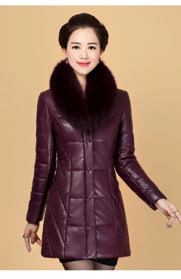 Women Elegant Winter Leather Jacket Long Thick Coat Fur Collar Jackets 2018 Fashion New Women Winter Warm Coat CH746 (13)