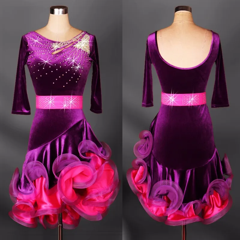 Леди/Обувь для девочек пользовательские Костюмы для латиноамериканских танцев платье для танцев Для женщин фиолетовый/черный