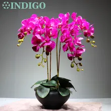 Индиго фиолетовый цветок аранжирование орхидеи с листьями реальный сенсорный цветок стол Свадебная вечеринка украшение события цветок