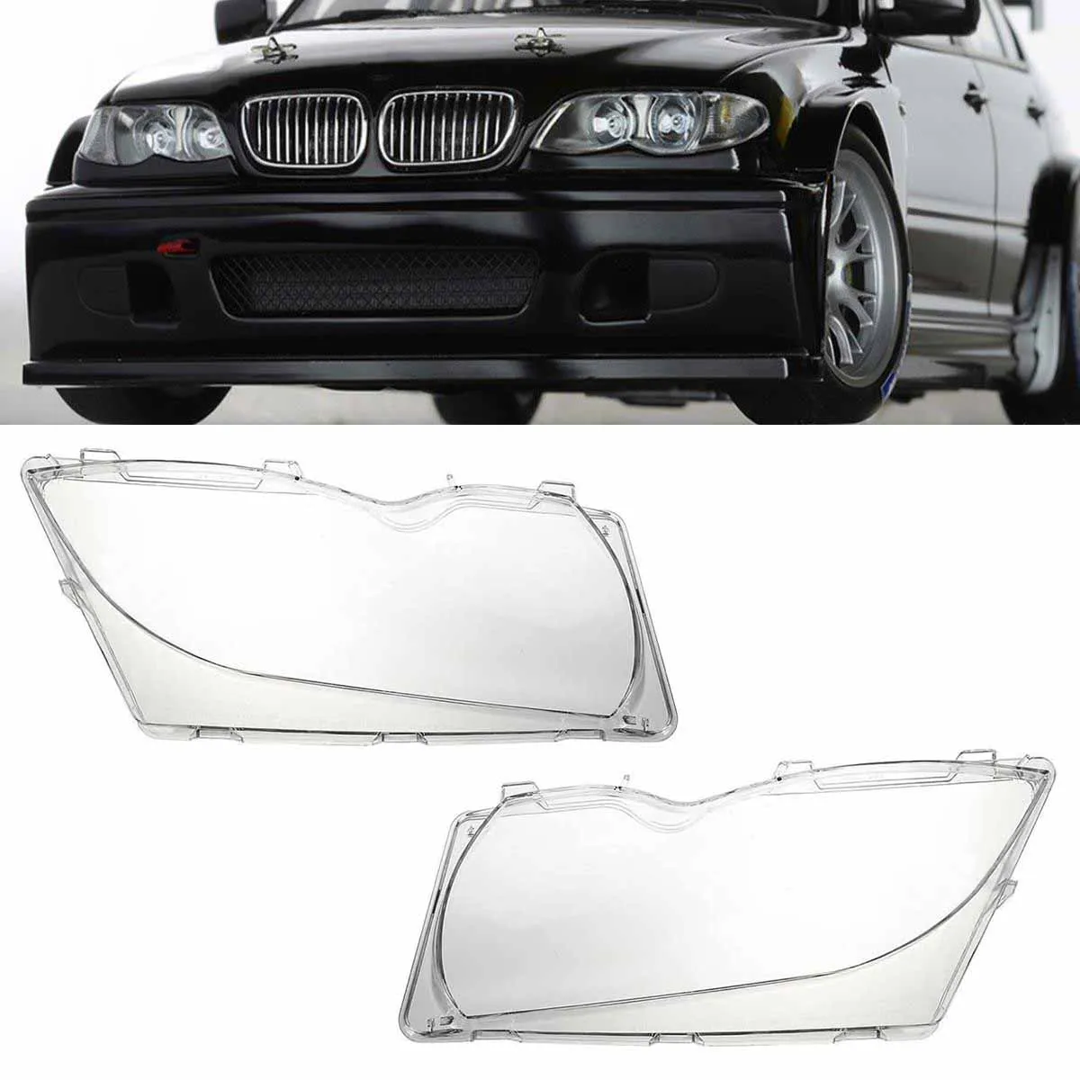 

Mayitr 1 Pair Front Car Headlight Lens Plastic Shell Cover for BMW E46 3-series 4DR 320i 325i 325xi 330i 330xi 2001-2005