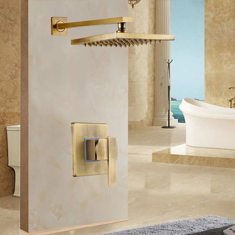 Antique-Brass-Wall-Mounted-Shower-Faucet-Sets-8-Brass-Rain-Shower-Head-Single-Lever-Shower-Mixer - 