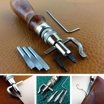 

7 in 1 Multifunction Trenching Tools Digging Device Pro Leathercraft Adjustable Handle Stitching Sewing Crease Leather Tools Set