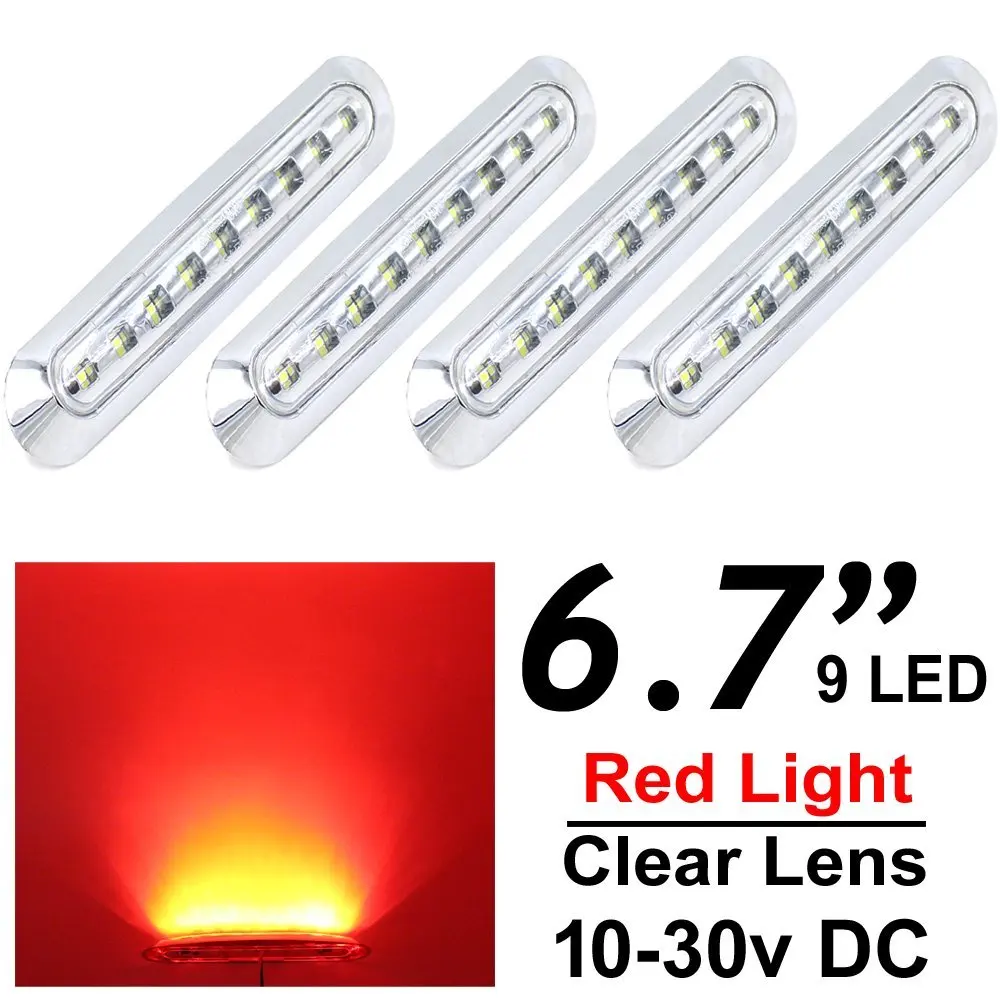 4X 6 7 &quotКрасный 9 SMD СВЕТОДИОДНЫЙ прозрачный объектив + хромированные кольца