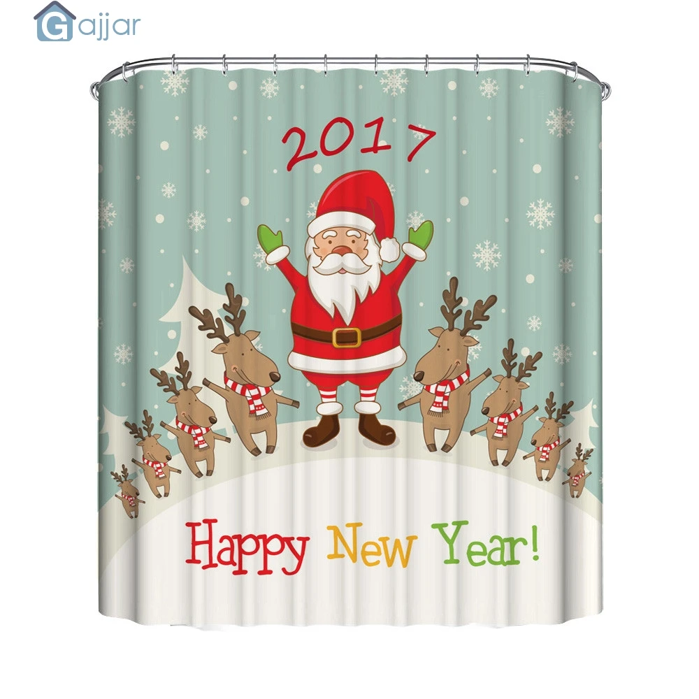 GAJJAR HOT  Christmas Waterproof Polyester Bathroom Shower Curtain Decor With Hooks New 150cm*180cm Shower Curtain  18Oct23