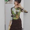 Винтажная укороченная блузка Cheerart, летний топ с длинным рукавом и принтом для дискотек, облегающий дизайнерский Топ, женская одежда ► Фото 2/6