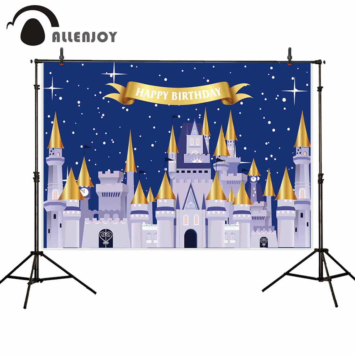 Фоны Allenjoy для студийной фотосъемки темно-синие блестящие звезды замок с днем