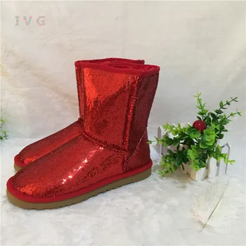 

HOT Australian Style Women Snow Boots Bling Sparkles Winter Leather Boots Black Color Brand IVG Size US4-13 free shipping