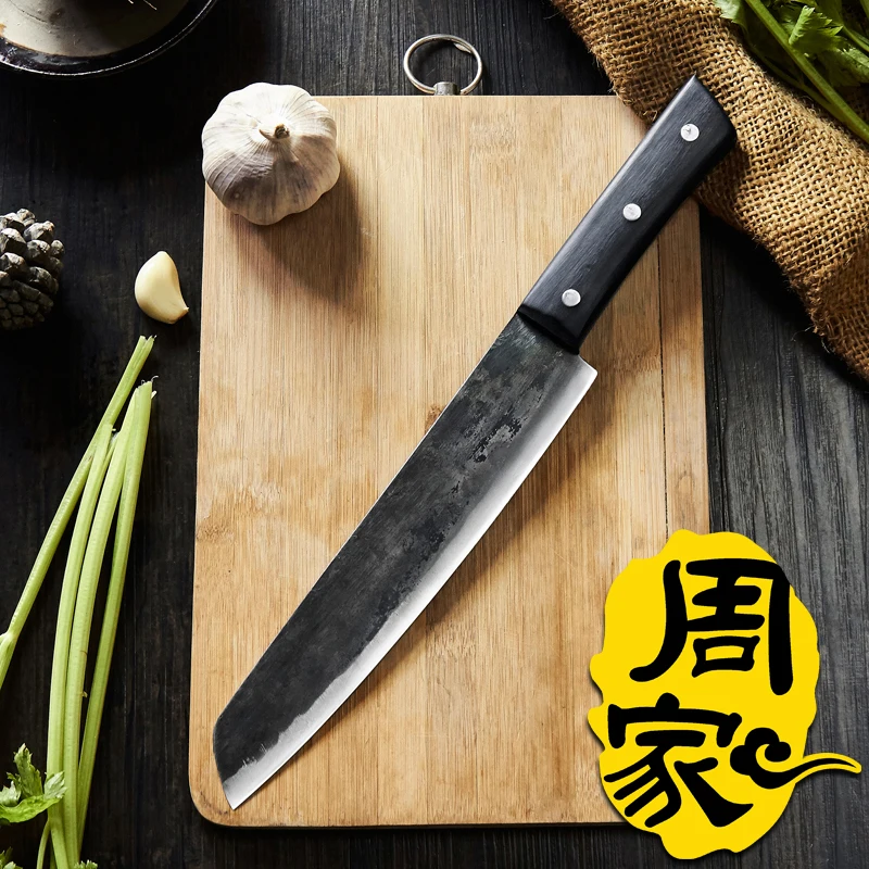 ZHOU Carbon Forged Handmade Chef Cleaver Slicing Meat Fruit Vegetable Knife Eviscerate Bone Butcher Knife Kitchen Cooking Slicer