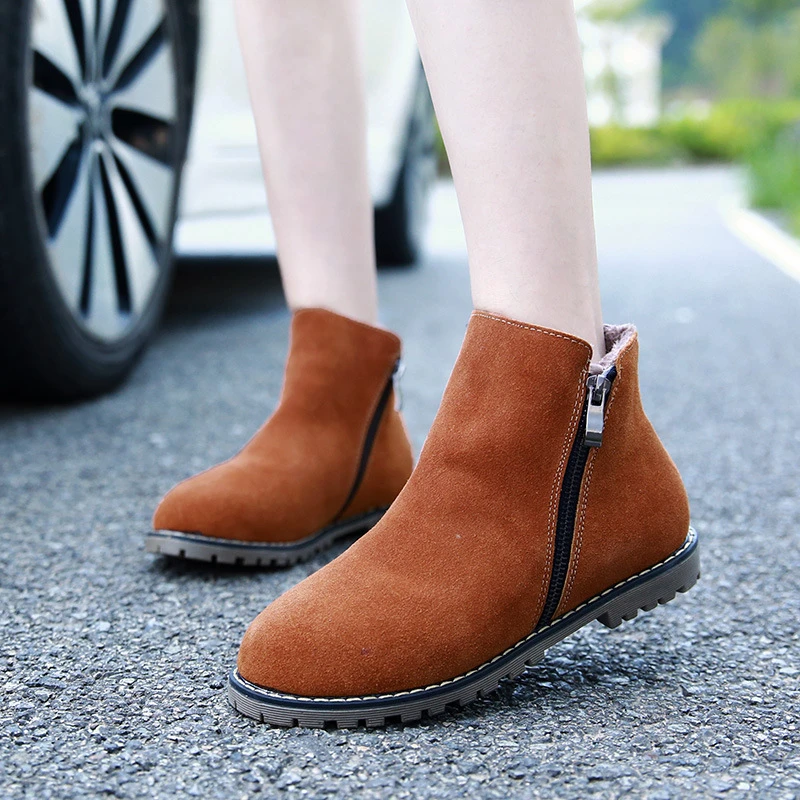 

woman snow boots 2018 autumn and winter low tube zip ankle winter boots female non-slip zipper flat heel female Martin boots