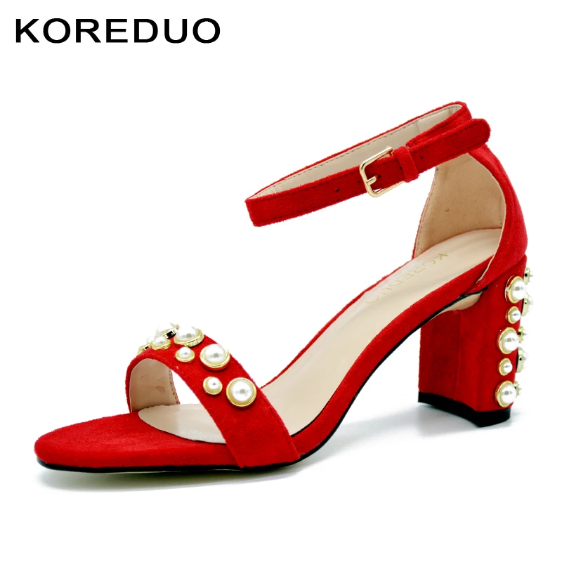 

KOREDUO Summer Women Pearl Sandals Open Toe Flip Flops Women's Sandles Square Heels Women Shoes Casual Style Shoes Big size 43ms
