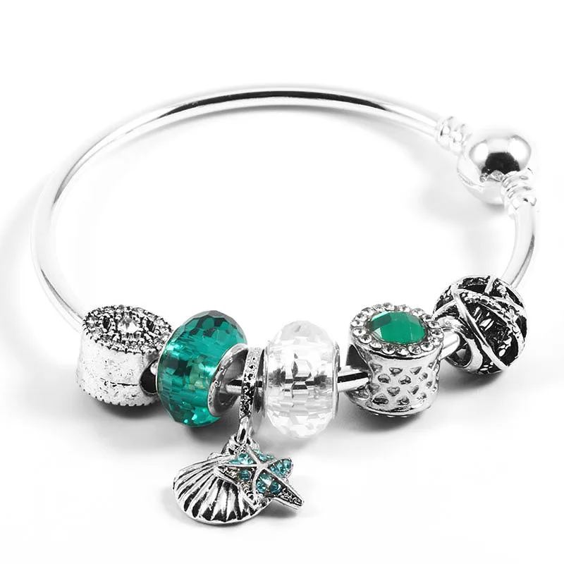 

JUNESNOW Charm Jewelry Silver pan Bracelets For Women Green Crystal Beads Bracelet & Bangle Female Pulseras Mujer D007