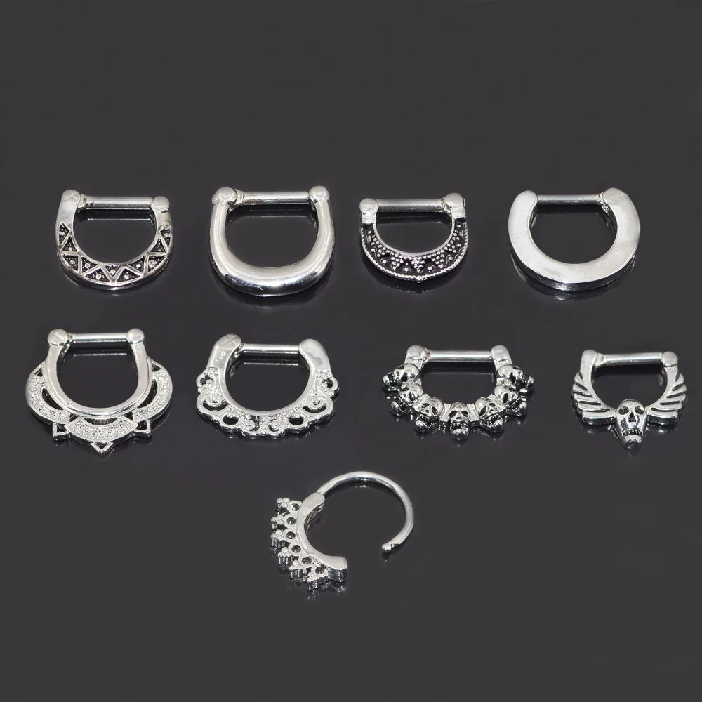 9pcs nose rings nose Septum clicker 316L Stainless Steel Septum Clicker