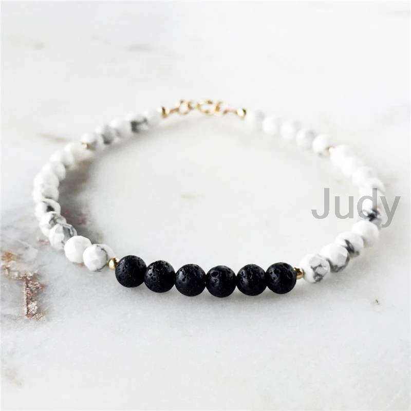 12 шт./лот Howlite & Lava Bead браслет с диффузором эфирного масла мраморный белый