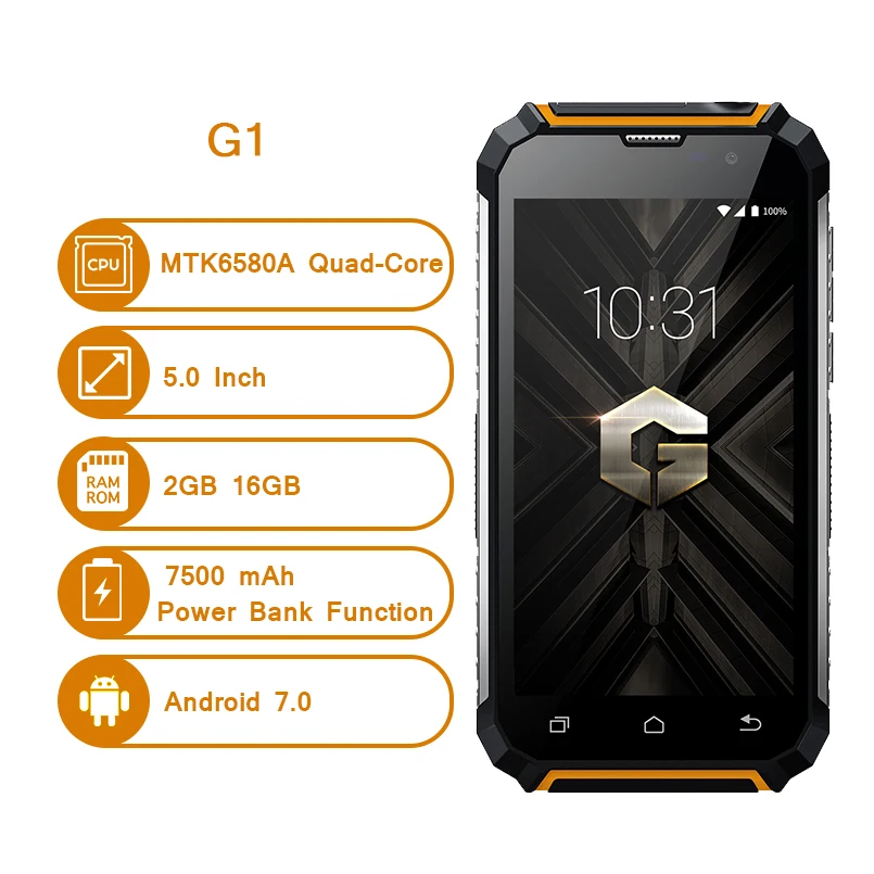 Geotel G1 мобильный телефон 7500 мАч банк питания 5 0 дюймов MTK6580A четырехъядерный Android 7 2