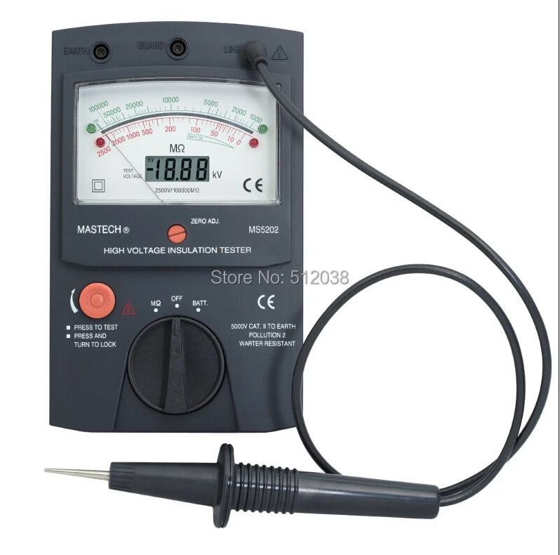 

MASTECH MS5202 Digital/Analogue High Voltage Insulation Tester 2500V , 100G Ohm