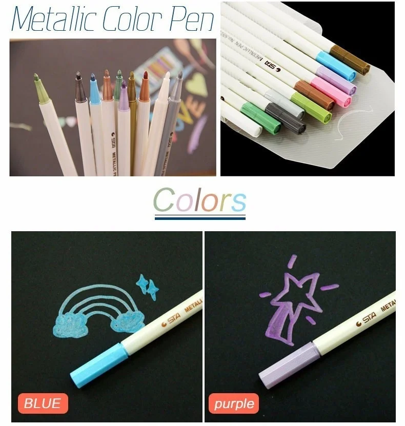 10 Colors 1-2mm Metallic Marker Pen DIY Scrapbooking Crafts Soft Brush Pen Art Marker Pen For Stationery School Supplies