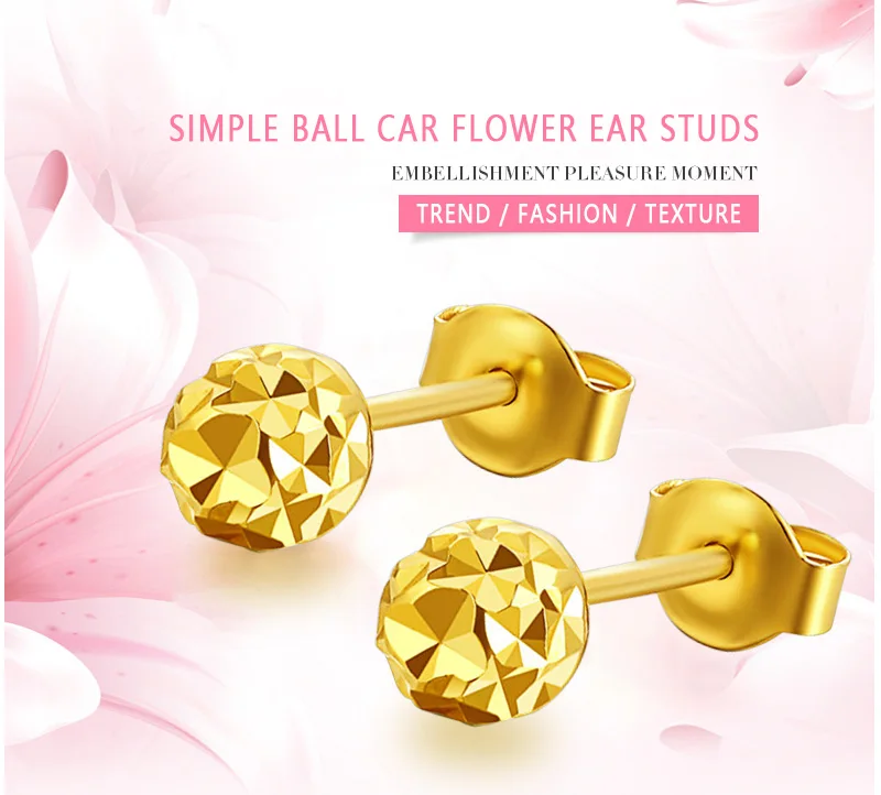 18k Gold Earrings Yellow Rose White New Fashion Trendy Women Ball Small Female Engaged Jewelry 2020 Hot Sale Party Classic Good