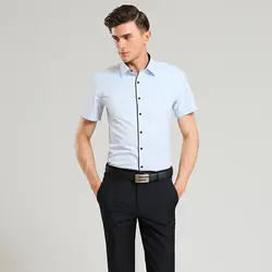 2017 летняя Стильная мужская брендовая одежда с отложным воротником, рубашки с коротким рукавом, мужские рубашки, приталенная Однотонная