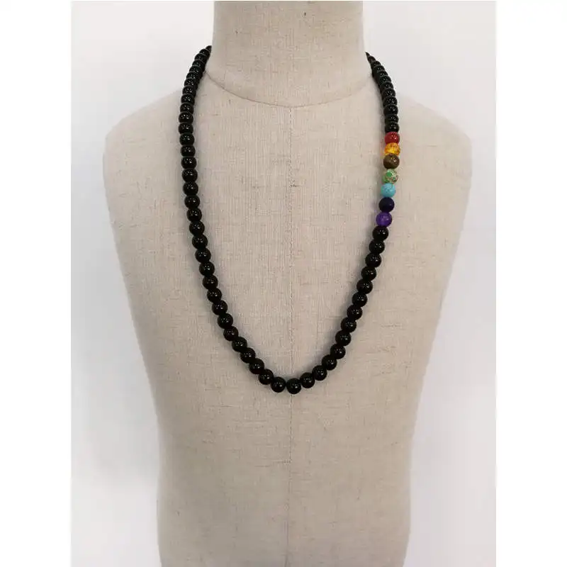 

Choker 7 Chakra Necklace Men Black Onyx 6mm 8mm Beads Necklace for Women Wisdom Natural Stone collar hombre Beaded Jewelry Charm