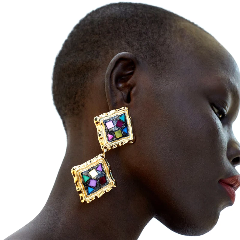 

Vodeshanliwen ZA New Design Vintage Drop Dangle Earrings For Women Hot Sale Bohemia Multicolored Geometric Statement Earrings